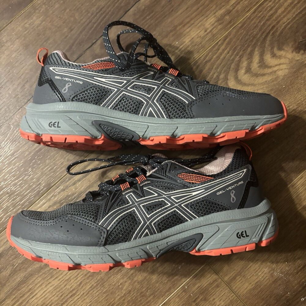 Asics Women’s Size 7 Wide Gel Venture 8 Running Shoes Gray/Orange Trail Hiking